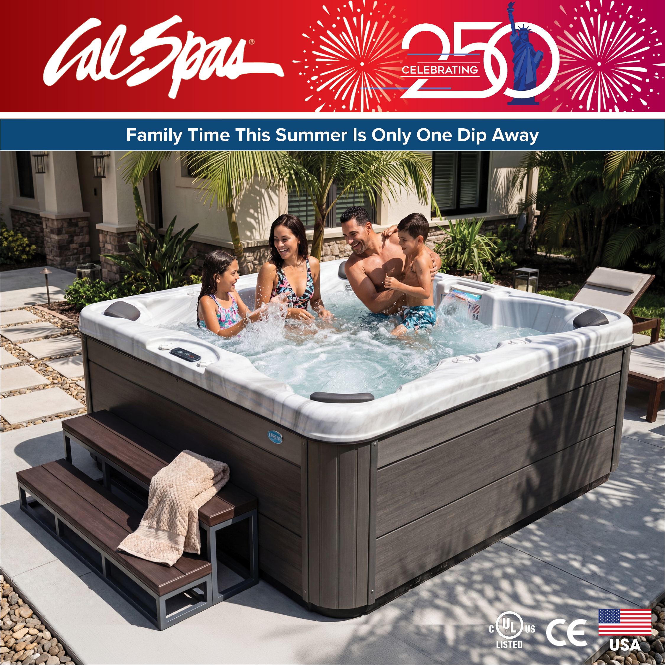 Calspas hot tub being used in a family setting - Desplaines